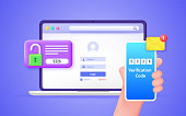 istock Secure password verification with two-factor authentication. SMS notification with a security code on a smartphone, 2fa, checking the entrance on the site. 1370434730
