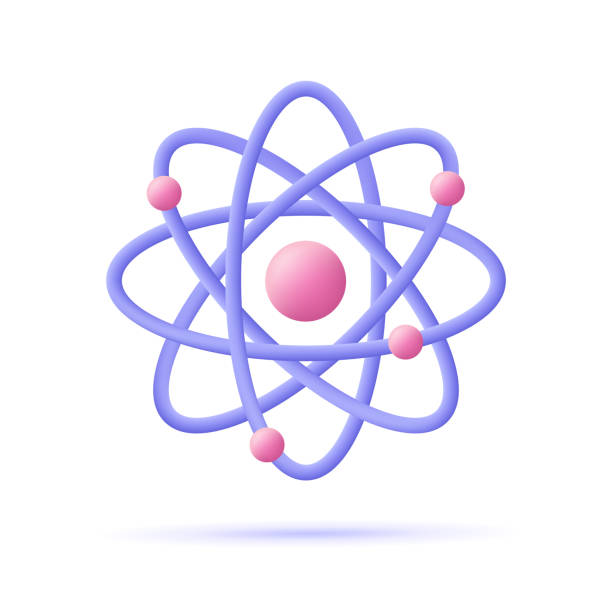 Atom, orbital electrons. Nuclear energy, scientific research, molecular chemistry, physics science concept. 3d vector icon. Cartoon minimal style. Atom, orbital electrons. Nuclear energy, scientific research, molecular chemistry, physics science concept. 3d vector icon. Cartoon minimal style. electron stock illustrations