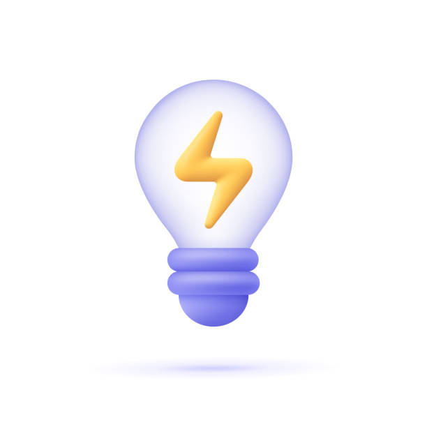 ilustraciones, imágenes clip art, dibujos animados e iconos de stock de bombilla con símbolo de rayo. electricidad y energía. icono vectorial 3d. estilo minimalista de dibujos animados. - light bulb flash