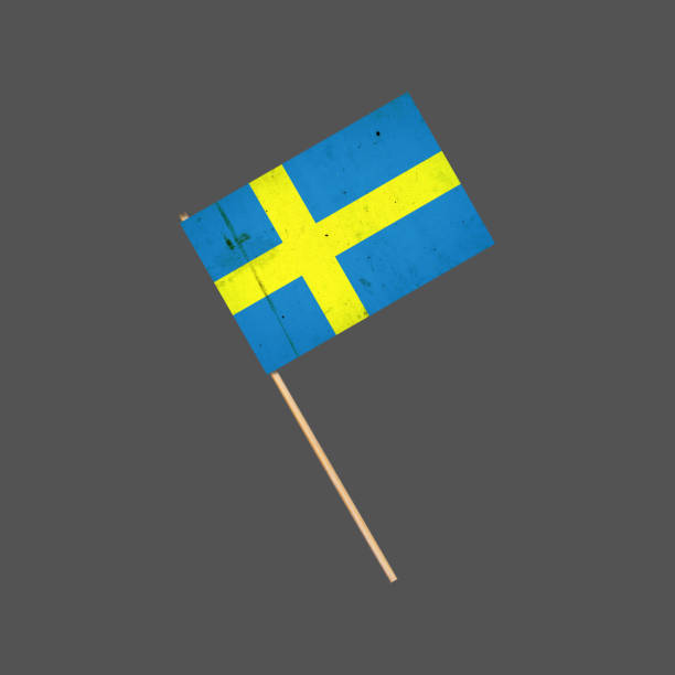 istock Sweden grunge flag on a stick. Isolated on a gray background. Design element. Signs and Symbols. 1370442942