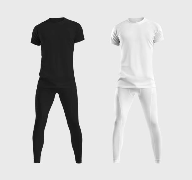 istock Mockup of white, black compression underwear, t-shirt, pants 3D rendering, isolated on background. 1370443661