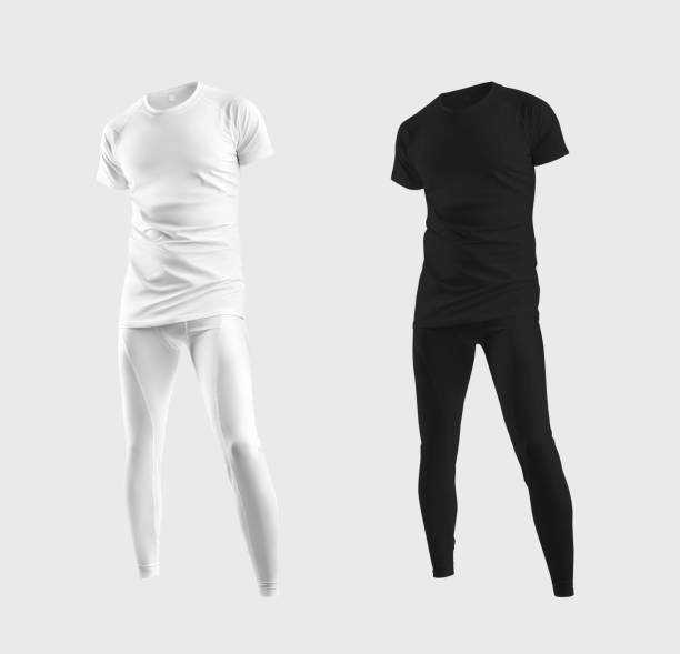 istock White, black compression underwear mockup, t-shirt, tight pants 3D rendering, for design, pattern. 1370443673