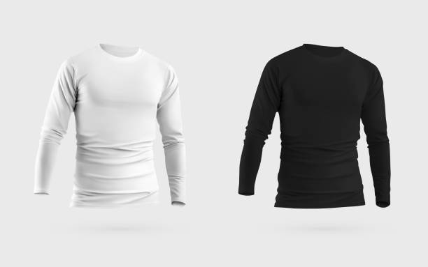 istock Mockup of white, black tight sweatshirt, longsleeve 3D rendering, isolated on background, front view. 1370443778
