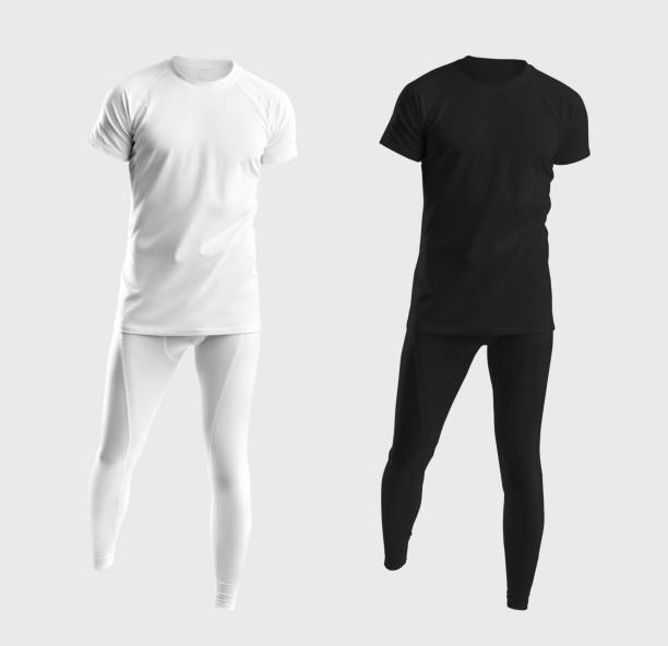 istock White, black compression underwear mockup, front, t-shirt, pants 3D rendering, for design. 1370443835