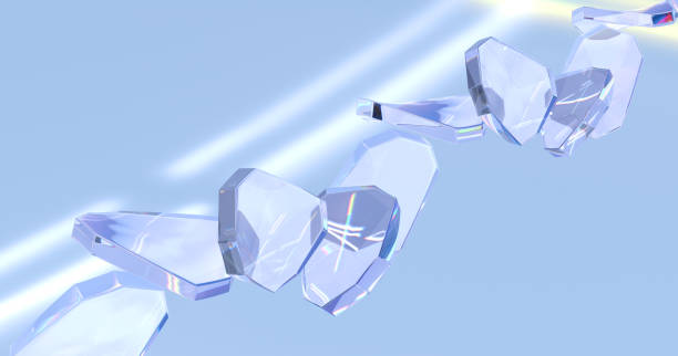 istock Abstract geometric blue background with broken glass shards and refraction rays, dispersion effect. Purple transparent crystal fragments with smooth edges, pieces crashed window, 3d render wallpaper 1370444255