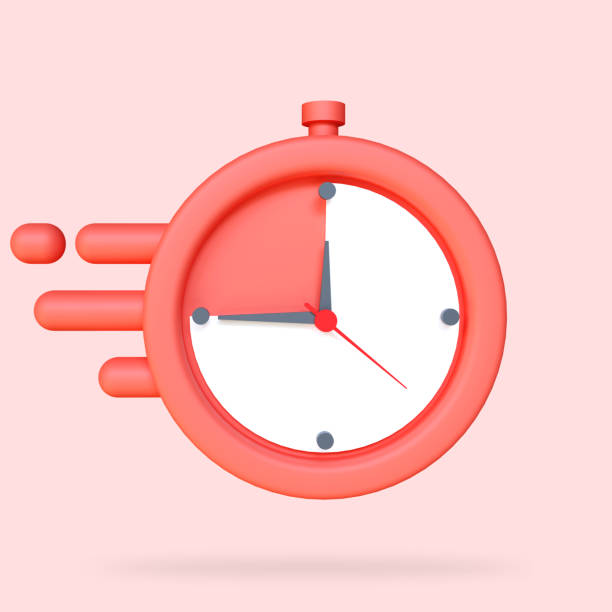 Stylized Circle Clock Icon. Minimal alarm, clock ringing, speed time icon, fast and quick. 3d rendering illustration