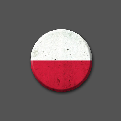 Poland flag. Round badge. Isolated on a gray background. 3D illustration. Signs and Symbols. Flags.