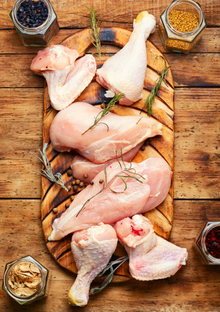 istock Uncooked chicken parts for cooking. 1370447761