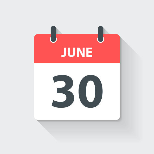 June 30 - Daily Calendar Icon in flat design style June 30. Calendar Icon with long shadow in a Flat Design style. Daily calendar isolated on a blank background. Vector Illustration (EPS10, well layered and grouped). Easy to edit, manipulate, resize or colorize. Vector and Jpeg file in different sizes. 2024 30 stock illustrations