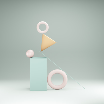 balanced still life with geometric shapes, 3d render