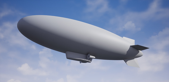airship or dirigible balloon is carrying containers for shipping delivery in the sky 3d rendering