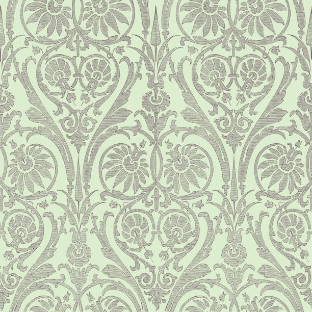 Floral Damask seamless pattern. Vintage filigree background, repeating outline grey flowers foliage. Victorian fashion decor. Antique ornament wallpaper, fabric, wrapping paper. Vector illustration