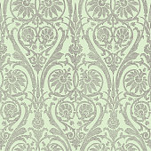 istock Floral Damask seamless pattern. Vintage filigree background, repeating outline grey flowers foliage. Victorian fashion decor. Antique ornament wallpaper, fabric, wrapping paper. Vector illustration 1370452787