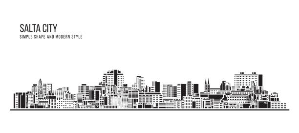 도시 경관 건물 추상적 인 심플한 모양과 현대적인 스타일의 예술 벡터 디자인 - 살타 도시 - salta province stock illustrations