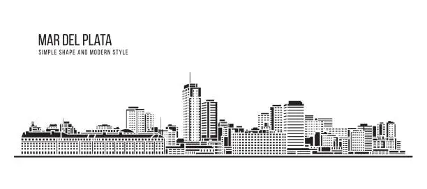 Vector illustration of Cityscape Building Abstract Simple shape and modern style art Vector design - Mar Del Plata city