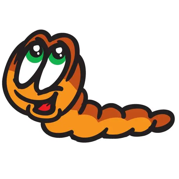 Vector illustration of cute worm character with big eyes, cartoon illustration, isolated object on white background, vector,