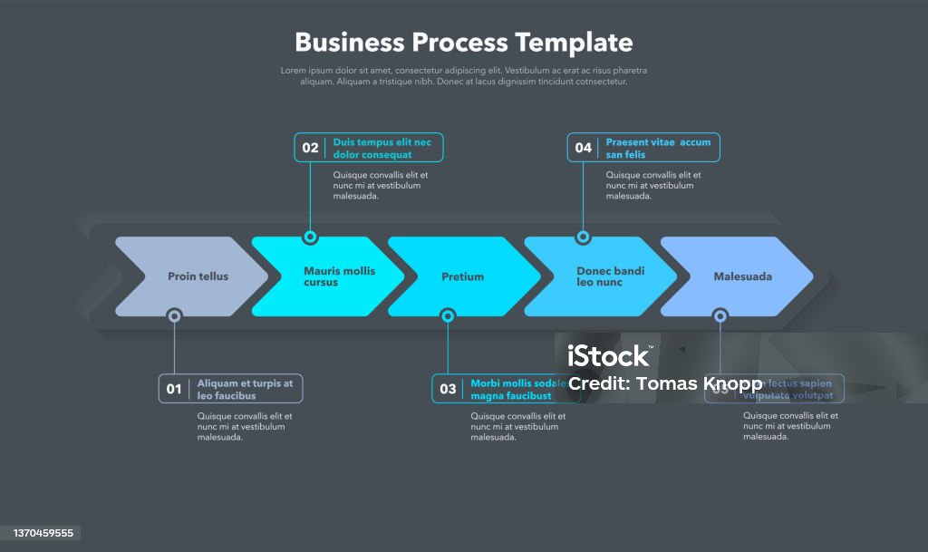 Simple Business Process Template With Five Colorful Steps Dark Version ...