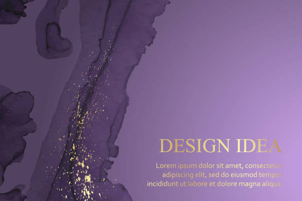 istock Watercolor background with abstract purple ink waves and golden splashes. 1370460259