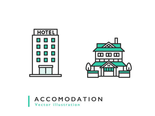 Accommodation set Accommodation set country inn stock illustrations