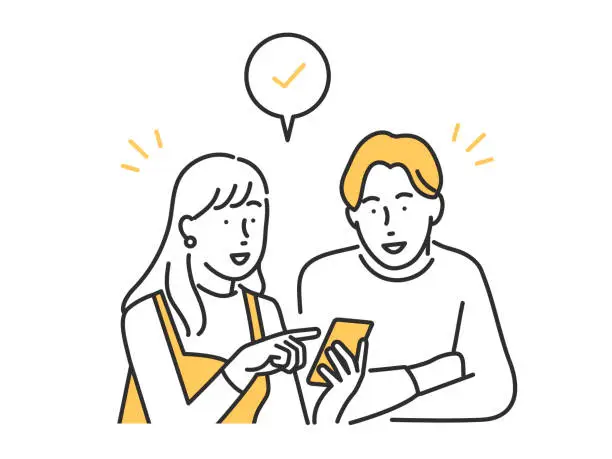 Vector illustration of A man and woman couple making an appointment on their phone.