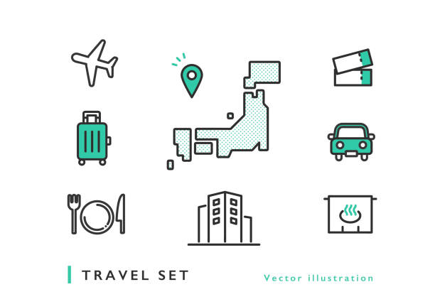 여행 아이콘 세트 - 여행 주제 이미지 stock illustrations
