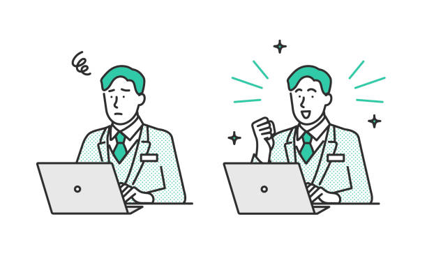 stockillustraties, clipart, cartoons en iconen met accommodators with distressed and resolved expressions. - witte boorden werker