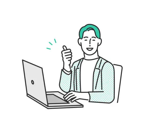 Vector illustration of A man operating a computer.