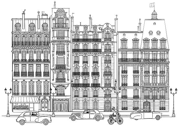 ilustraciones, imágenes clip art, dibujos animados e iconos de stock de fachadas en parís - facade