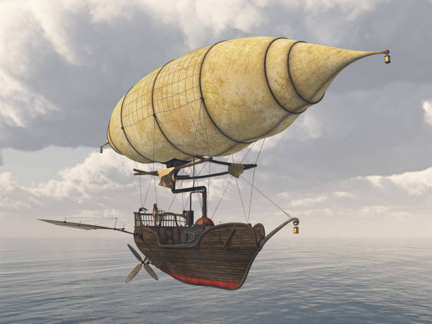istock Fantasy airship over the sea 1370463130