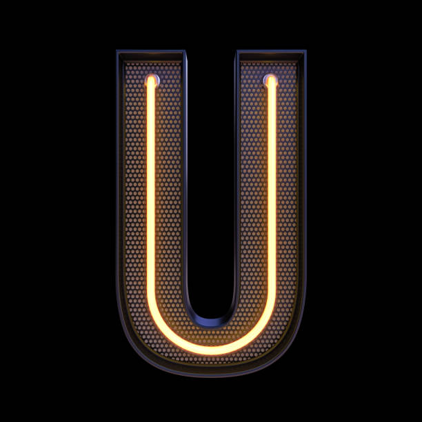 istock Neon retro Light Alphabet letter U isolated on a black background with Clipping Path. 3d illustration. 1370463309