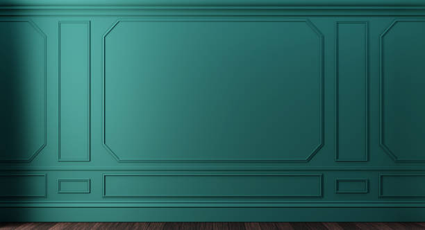 istock Classic luxury green empty interior with wall molding panels 1370463930