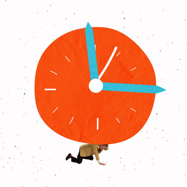 istock Contemporary art collage. Businessman, employee, office worker under clock symbolizing deadines 1370464072