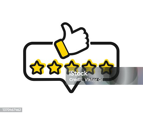 istock Five stars customer product rating review with thumbs up icon. Modern flat style vector illustration 1370467462