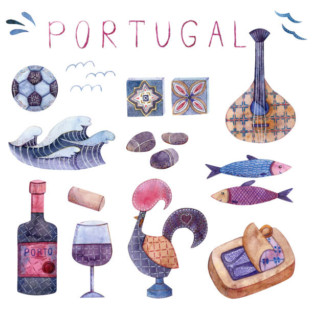 ilustrações de stock, clip art, desenhos animados e ícones de watercolor set portugal illustrations. hand draw painting. - portugal turismo