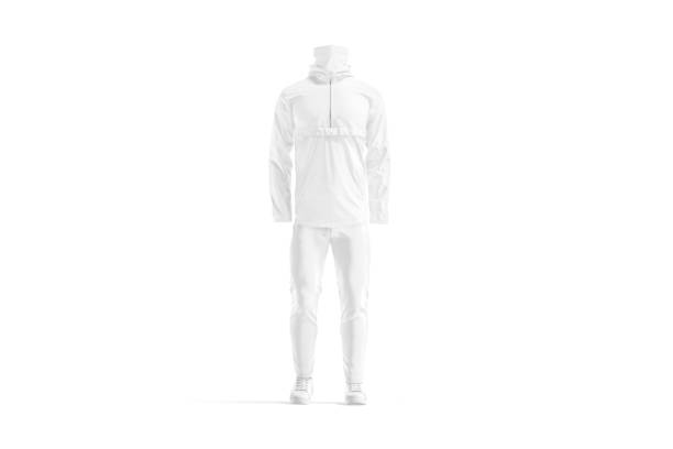 maquette d’uniforme de randonnée pour hommes blancs vierges, vue de face - ski pants photos et images de collection