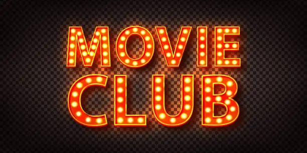 Vector illustration of Vector realistic isolated retro billboard text of Movie Club with marquee frame on the transparent background.