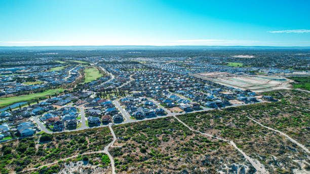 istock Aerial view of seaside town 1370471796