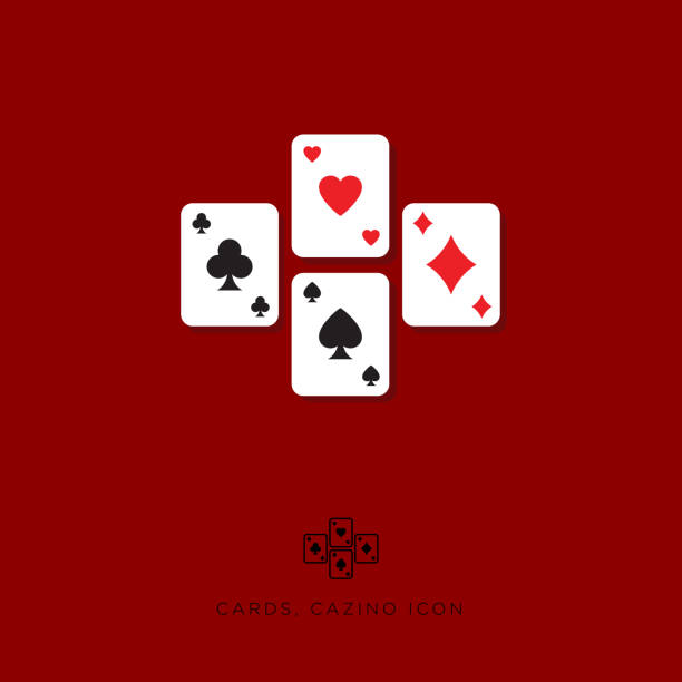 istock Card game. Flat Casino icon. Different cards on a maroon background. 1370472598