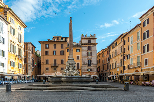Fountain of the Pantheon, Rome, Italy in the early morning.\nFountain at Piazza Navona in Rome, Italy.
