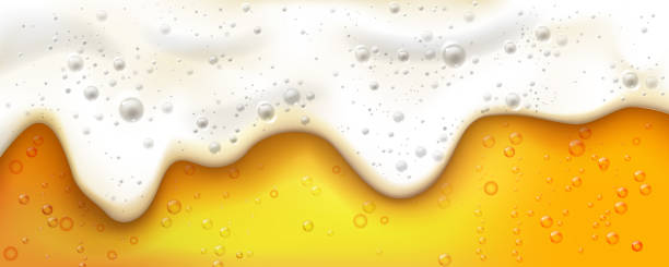 ilustrações de stock, clip art, desenhos animados e ícones de menu banner or advertisement for pub or bar. vector beer white foam with bubbles, splashes and drops with soft texture. amber light alcoholic beverage, drinks and refreshments, craft brewery - amber beer