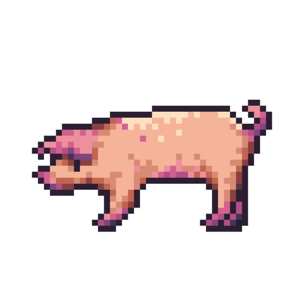 urocza różowa ikona pixel artu świni. logo zwierząt gospodarskich. zwierzę domowe. - farmer pig domestic pig farm stock illustrations