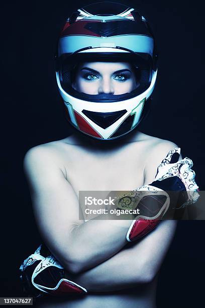 Woman In Biker Helmet Stock Photo - Download Image Now - Adult, Adults Only, Beautiful People
