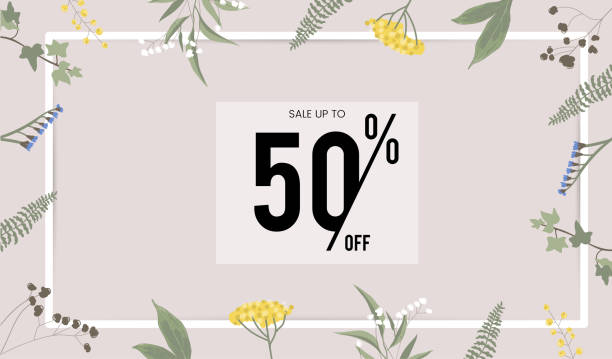 simple summer floral background layout for social media cover. minimal abstract nude nature, meadow flower and leave frame template. concept of spring sale, special offer, black Friday banner. vector art illustration