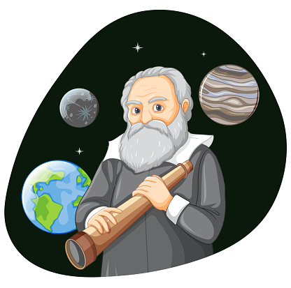 Galileo Galilei cartoon charater on white background illustration