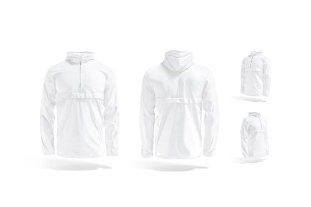 leeres weißes windbreaker mockup, verschiedene ansichten set - windbreak stock-fotos und bilder