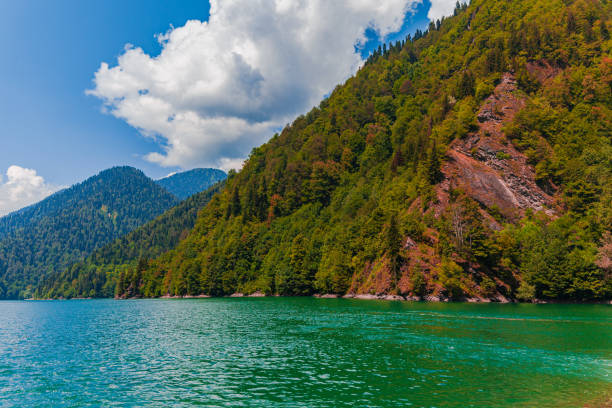Lake Ritsa in mountains in Abkhazia.