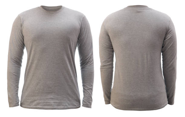 istock Blank long sleeved shirt mock up template, front and back view, plain grey t-shirt isolated on white.Tee design mockup presentation 1370480836