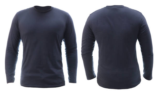 istock Blank long sleeved shirt mock up template, front and back view, plain dark navy blue t-shirt isolated on white.Tee design mockup presentation 1370480881