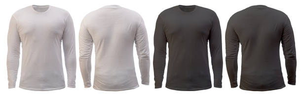 istock Blank long sleeved shirt mock up template, front and back view, plain white and black t-shirt isolated on white.Tee design mockup presentation 1370480933