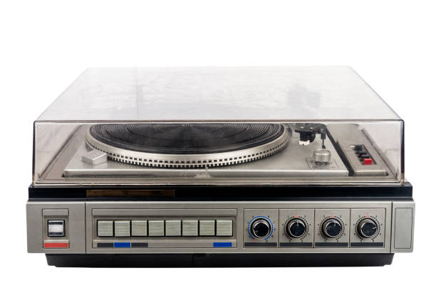 istock Vintage turntable record player with dust cover 1370481152